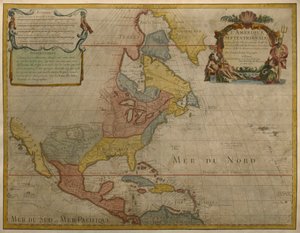 Keski- ja Pohjois-Amerikan kartta, julkaistu vuonna 1700, Pariisi (värikaiverrus)